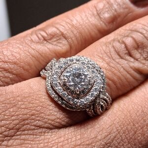 Double Halo Sterling Silver Ring with White Cz Crystals-3 Piece Set